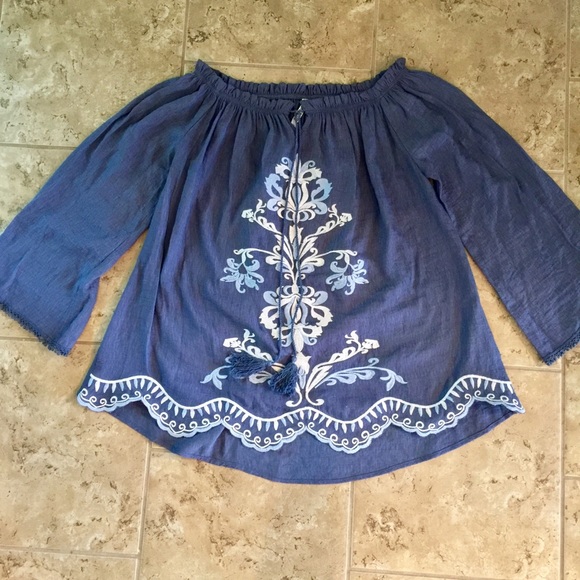 Mono Reno embroidered off shoulder tunic dress M - Picture 6 of 8